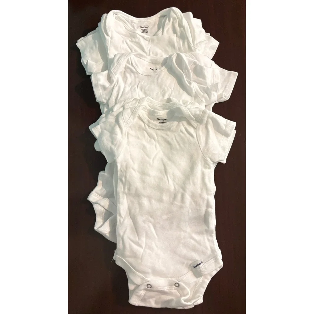 Gerber Onesies Assorted Lot 9 Szs 0-3, 3-6. 6-9 Months Plain White Short Sleeve